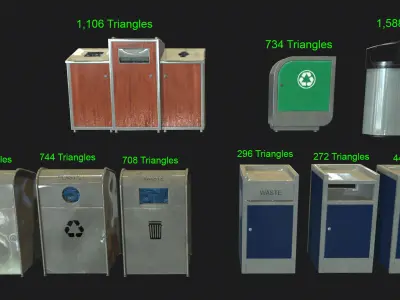 Industrial Small Trash Recycle Bins Low-poly 3D model