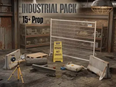 Industrial Construction Equipment Low Poly Asset Pack of 15 Low-poly 3D model