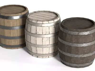 Wooden Barrels Pack Low-poly 3D model