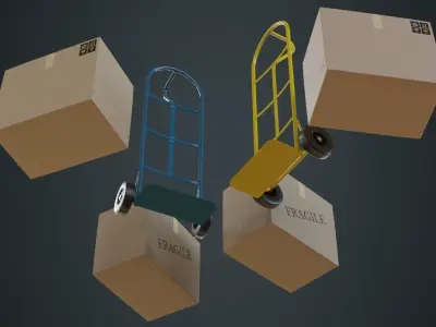 Hand Truck And Boxes 4A Low-poly 3D model