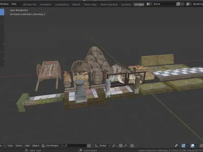 medieval street market  Low-poly 3D model