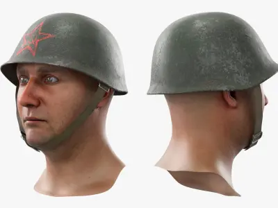  WW2 Red Army SSh-39 Steel Helmet on Head 