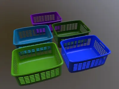 201Basket Game Ready Low Poly 3D Model set of plastic baskets Low-poly 3D model