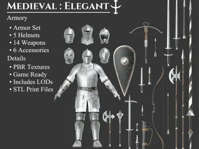 Medieval Collection Elegant Armory 3D Model Pack