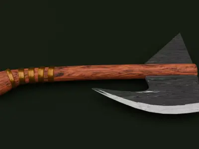 Stylized Dark Fantasy Bearded Axe Game Ready High Poly Low-poly 3D model