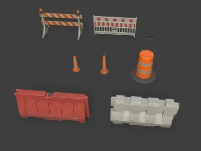 Road Barriers kit PBR Game Ready Free low-poly 3D model