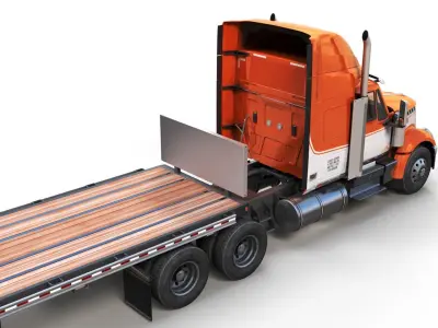 International LoneStar flatbed trailer truck Low-poly 3D model