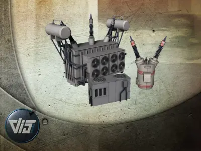 Powerstation props collection Low-poly 3D model