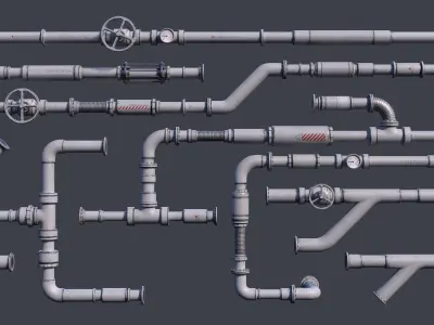 Sci-Fi Tubes Cables Pipe Kit Vol 01-PBR Low-poly 3D model