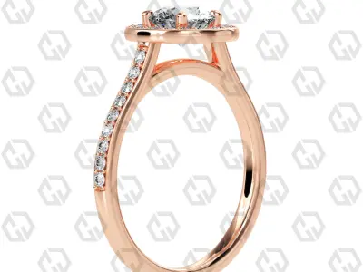 Ring 199 Round Shape Cathedral Halo pave set with Gems 3D print model