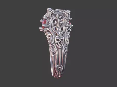 asymetrycal gothic silver ring trillion gemstone ring 3D print model