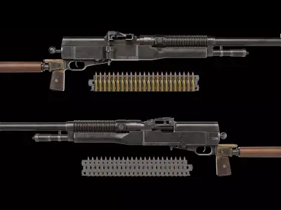Hotchkiss M1909 portative machine gun Low-poly 3D model