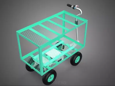 ELECTRIC 2 LEVEL TIER BED DECK STEEL TROLLEY WAGON CART GARDEN 3D model