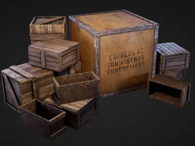Crates and Boxes Low-poly 3D model
