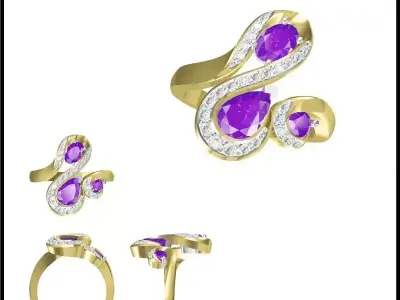 JCD Format Antique color stone rings ring cad 3D print model