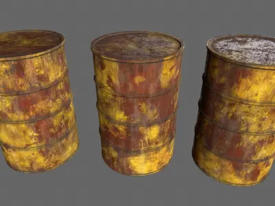 Barrel 1 different colored rusty barrels Low-poly 3D model
