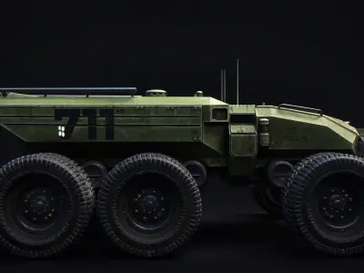 Technical Vehicle transporter Green Source Files 8K Textures  Low-poly 3D model