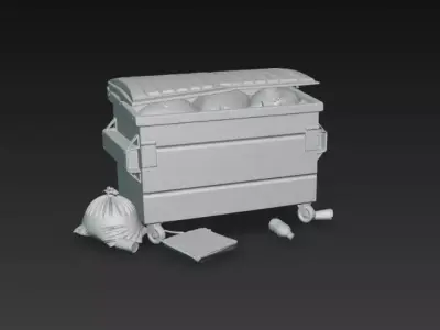 Industrial Rusty Garbage Dumpster with Trash Bags - PBR Low Poly Low-poly 3D model