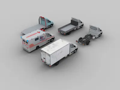 Ambulance and Truck Pack Low-poly 3D model