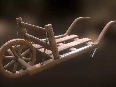 Old Wheelbarrow Dark Low-Poly PBR VR AR Low-poly 3D model