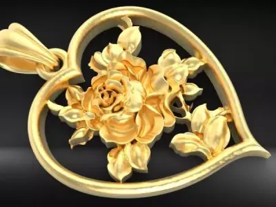 Antique Heart Rose flower Pendant 3D print model