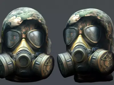 Gas mask helmet 3d model military combat  Low-poly 3D model