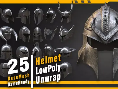 25 Helmet Basemesh Low-poly 3D model