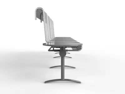 Waiting Room Chair 4 Seats with 2 side tables 3D model