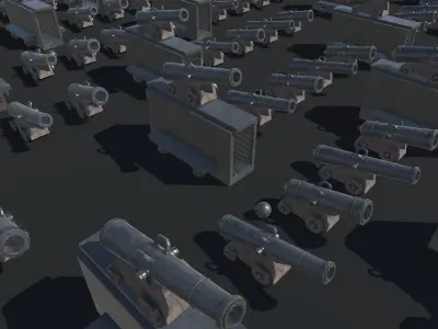 Cannon on a Platform Low-poly 3D model