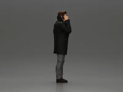 Turkish man in coat with sweater standing talking on mobilephone 3D print model