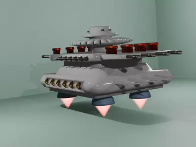 Low Poly Sci-Fi Battleship Game Ready Military Spaceship Asset Low-poly 3D model