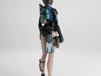 Female servival Game Ready rigged character Low-poly 3D model