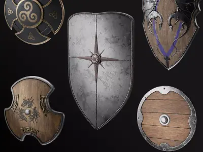 Medieval Shields Game Asset Low-poly 3D model