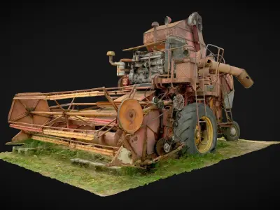 Old rusty combine harvester 3D model