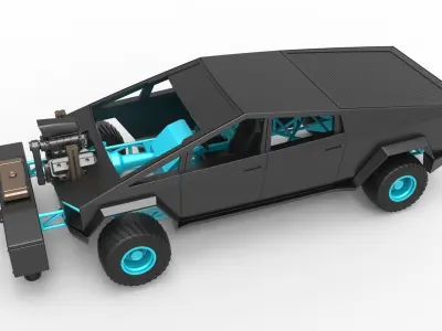 Tesla Cybertruck pulling truck 4wd Scale 1 to 25 3D print model