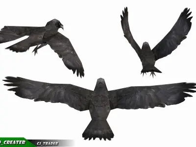Low-poly Crow Rigged  Animated 3D model Low-poly 3D model
