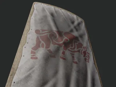 Slavic square leather shield-painted white with red bull symbol Low-poly 3D model
