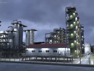  Distressed Oil Refinery Night Scene 