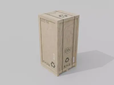 Tall Vertical Wooden Crate - Customizable Shipping Box Low-poly 3D model