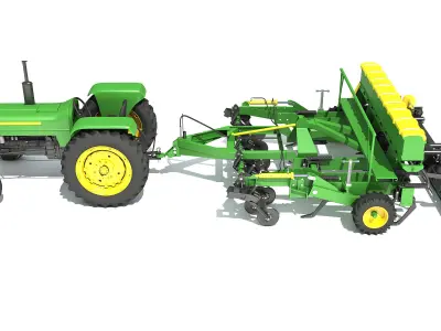 Disc Harrow with Tractor 3D model