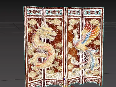 Antique Style Screen Dragon and Phoenix Bringing Prosperity 1 3D model