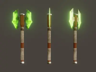 Double Bit Poison Axe - Elemental Battle Axe - Model 01 Low-poly 3D model