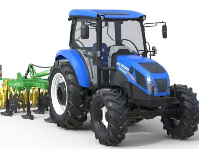 New Holland WorkMaster Tractor and Hybrid Field Cultivator  Low-poly 3D model