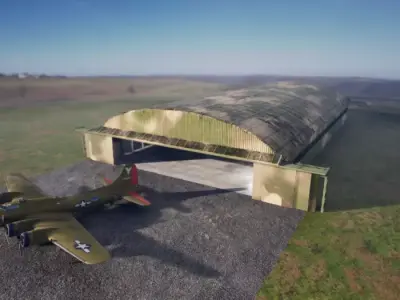 Large aircraft hanger shed type K from world war 2 Low-poly 3D model