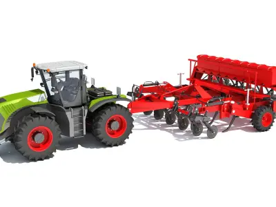 Tractor with Seed Drill 3D model 2