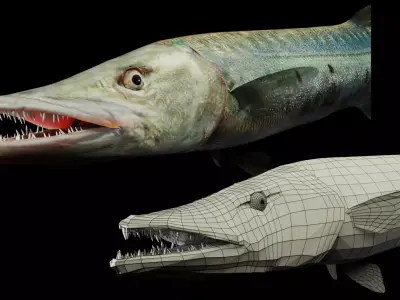 Animated Barracuda Low-poly 3D model