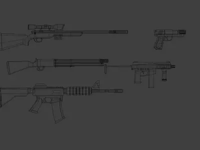 gun Modern Firearms Pack 5 Weapons Low-poly 3D model