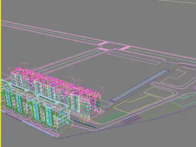 Architecture apartment building on field 3D model
