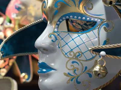 Blue Venetian Full Face Masquerade Mask 3D model