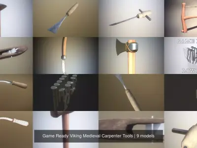 Game Ready Viking Medieval Carpenter Tools 3D Model Pack